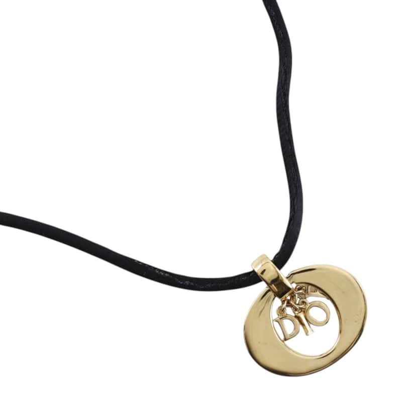 Dior Convertible Gold Plated Logo Oval Pendant Necklace Gold Metal Very good condition - Inside View