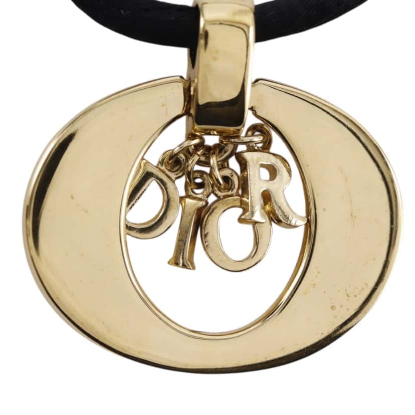 Dior Convertible Gold Plated Logo Oval Pendant Necklace Gold Metal Very good condition - Model View