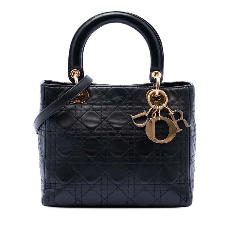 Dior Medium Lambskin Cannage Lady Dior Black Leather Very good condition - Front View