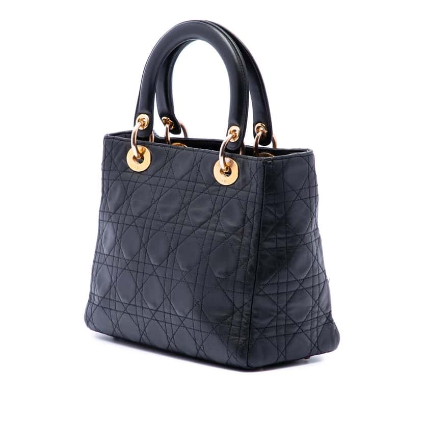 Dior Medium Lambskin Cannage Lady Dior Black Leather Very good condition - Back View