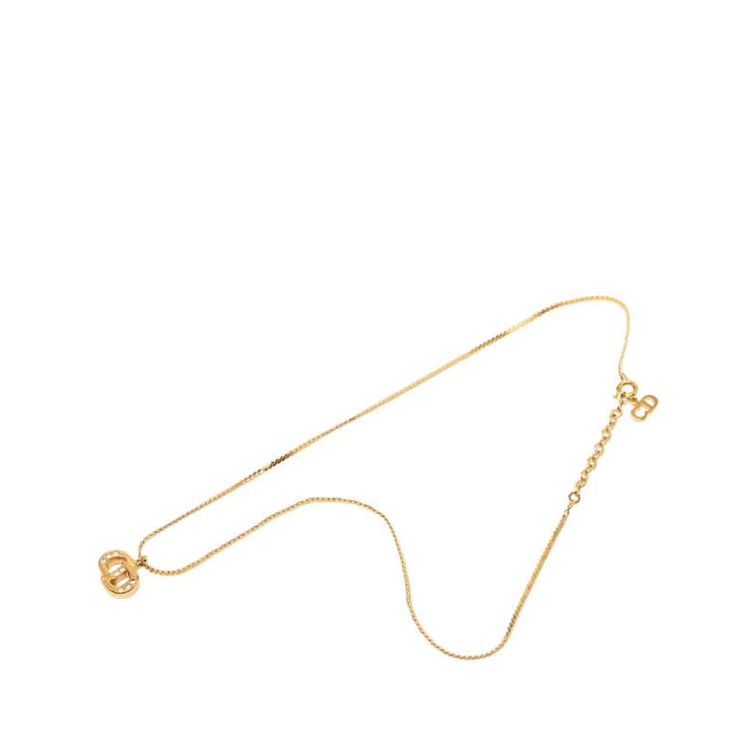 Dior Gold Plated Strass CD Logo Pendant Necklace Gold Metal Very good condition - Front View