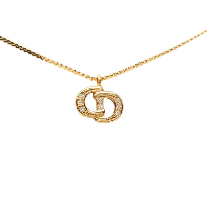 Dior Gold Plated Strass CD Logo Pendant Necklace Gold Metal Very good condition - Back View