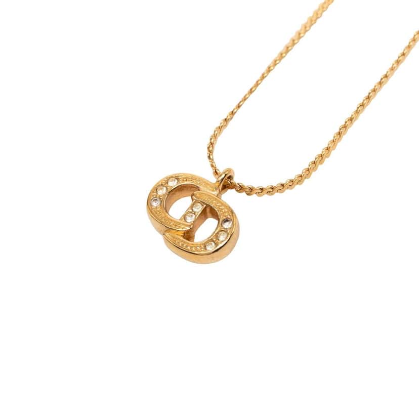 Dior Gold Plated Strass CD Logo Pendant Necklace Gold Metal Very good condition - Model View