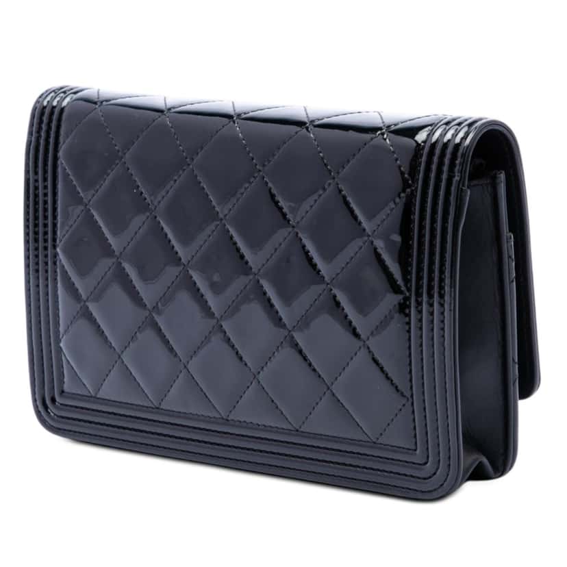 Chanel Quilted Patent Boy Wallet on Chain Black Leather Very good condition - Back View