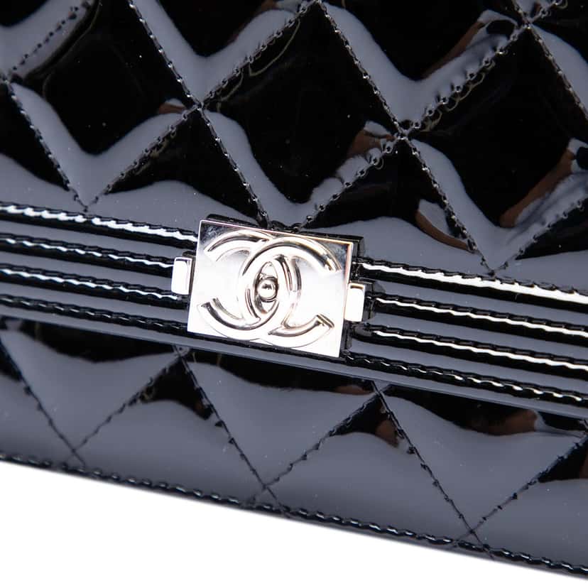 Chanel Quilted Patent Boy Wallet on Chain Black Leather Very good condition - Box View