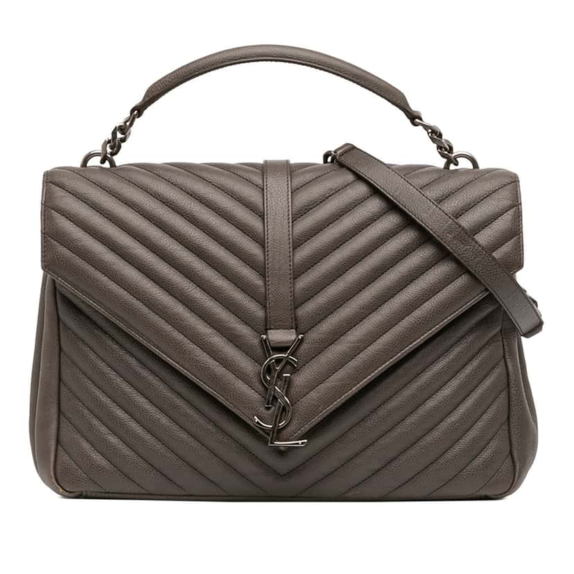 Saint Laurent Large Chevron Sheepskin Monogram College Bag Brown Leather Very good condition - Front View