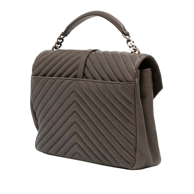 Saint Laurent Large Chevron Sheepskin Monogram College Bag Brown Leather Very good condition - Back View