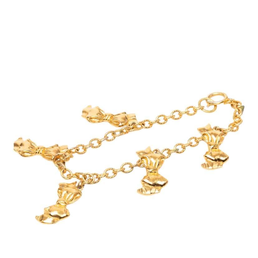 Chanel Gold Plated Bow Charms Necklace Gold Metal Very good condition - Front View
