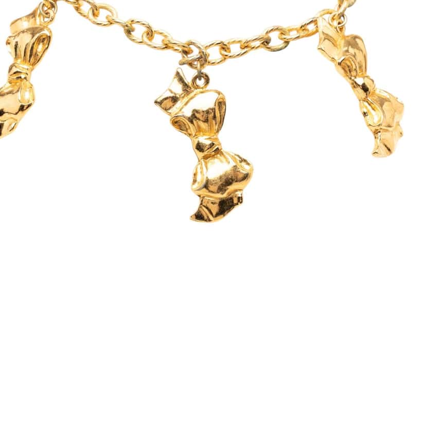 Chanel Gold Plated Bow Charms Necklace Gold Metal Very good condition - Back View