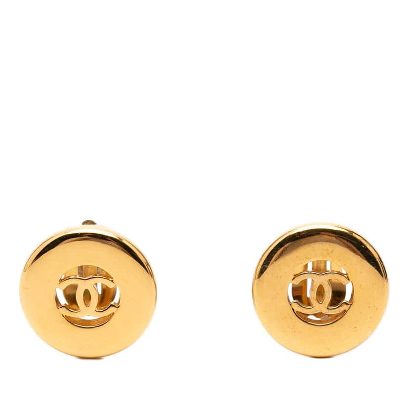 Chanel CC Gold Plated Round Clip On Earrings Gold Metal Very good condition - Front View