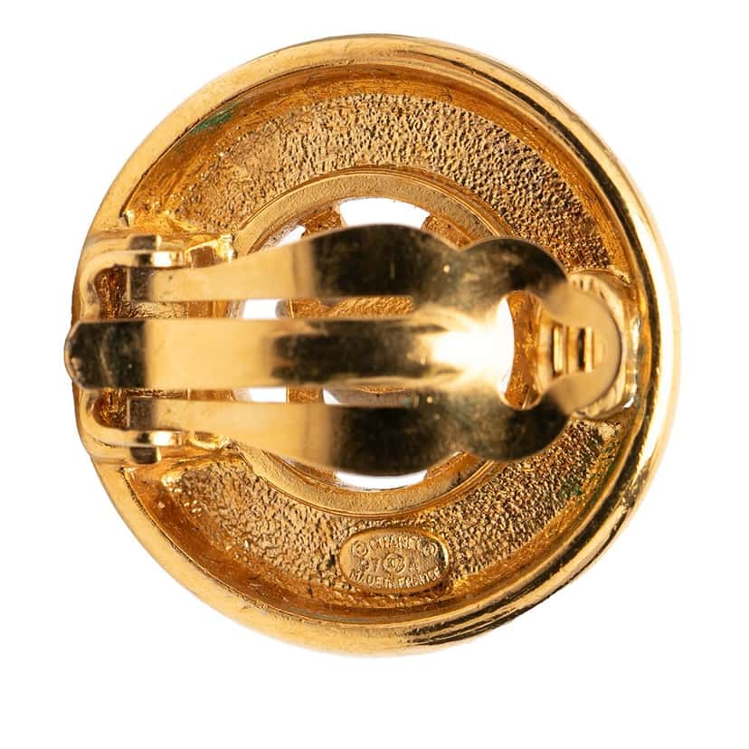 Chanel CC Gold Plated Round Clip On Earrings Gold Metal Very good condition - Inside View