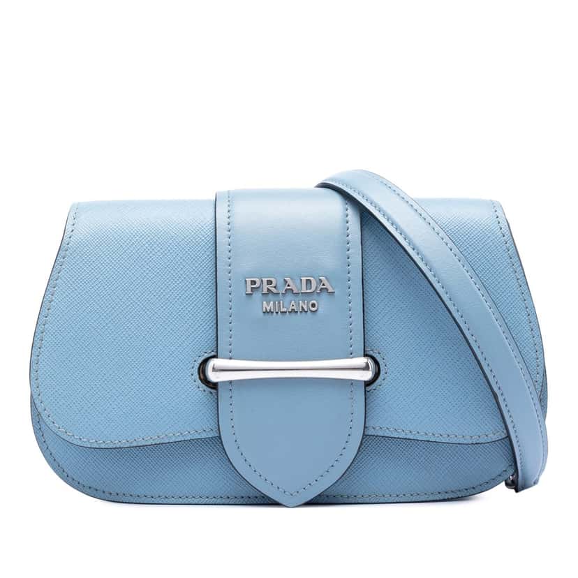 Prada Mini Saffiano Sidonie Crossbody Blue Leather Very good condition - Front View