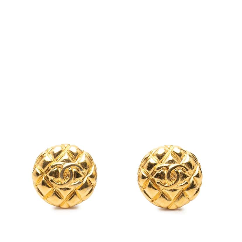Chanel CC Quilted Gold Plated Clip On Earrings Gold Metal Very good condition - Front View