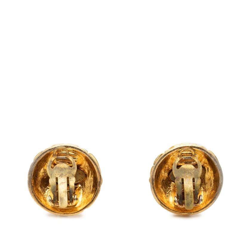 Chanel CC Quilted Gold Plated Clip On Earrings Gold Metal Very good condition - Back View