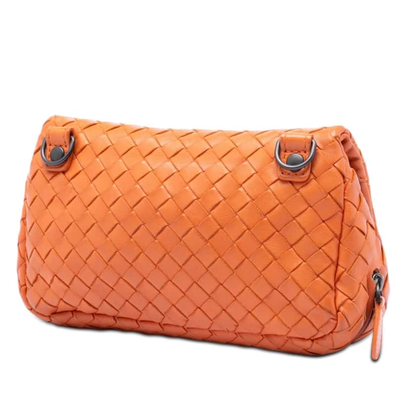 Bottega Veneta Mini Nappa Intrecciato Expandable Chain Flap Crossbody Orange Leather Very good condition - Back View