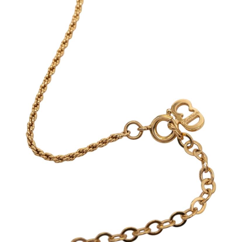 Dior Gold Plated Strass CD Logo Oval Pendant Necklace Gold Metal Very good condition - Model View