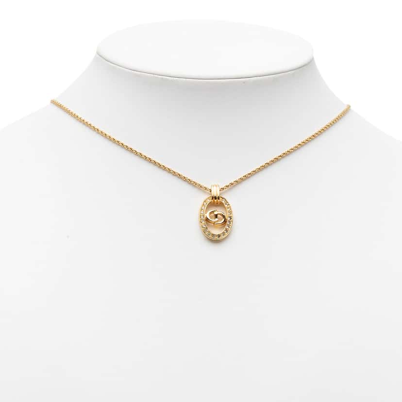 Dior Gold Plated Strass CD Logo Oval Pendant Necklace Gold Metal Very good condition - Box View