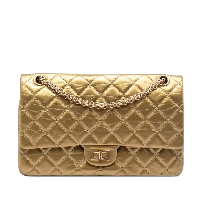 Chanel Quilted Metallic Aged Calfskin Reissue 2.55 Double Flap 226 Gold Leather Very good condition - Front View