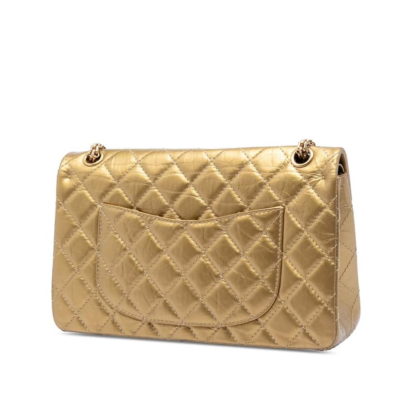 Chanel Quilted Metallic Aged Calfskin Reissue 2.55 Double Flap 226 Gold Leather Very good condition - Back View