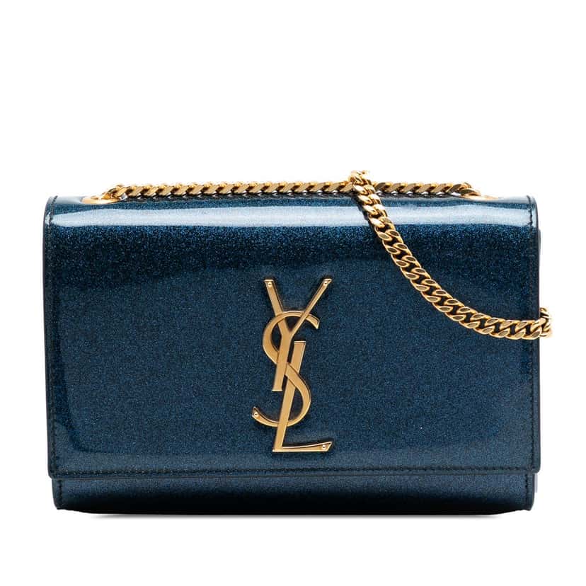 Saint Laurent Small Glitter Patent Kate Crossbody Blue Leather Very good condition - Front View