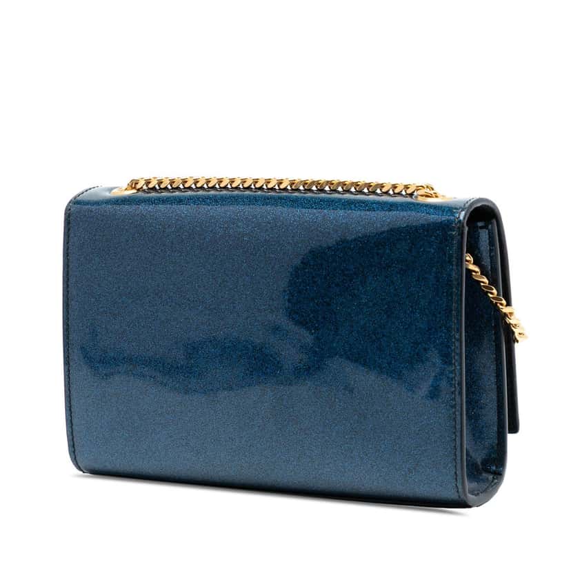 Saint Laurent Small Glitter Patent Kate Crossbody Blue Leather Very good condition - Back View