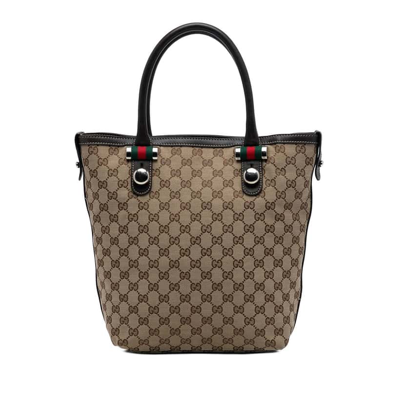Gucci GG Canvas Web Match Ball Tote Beige Very good condition - Front View