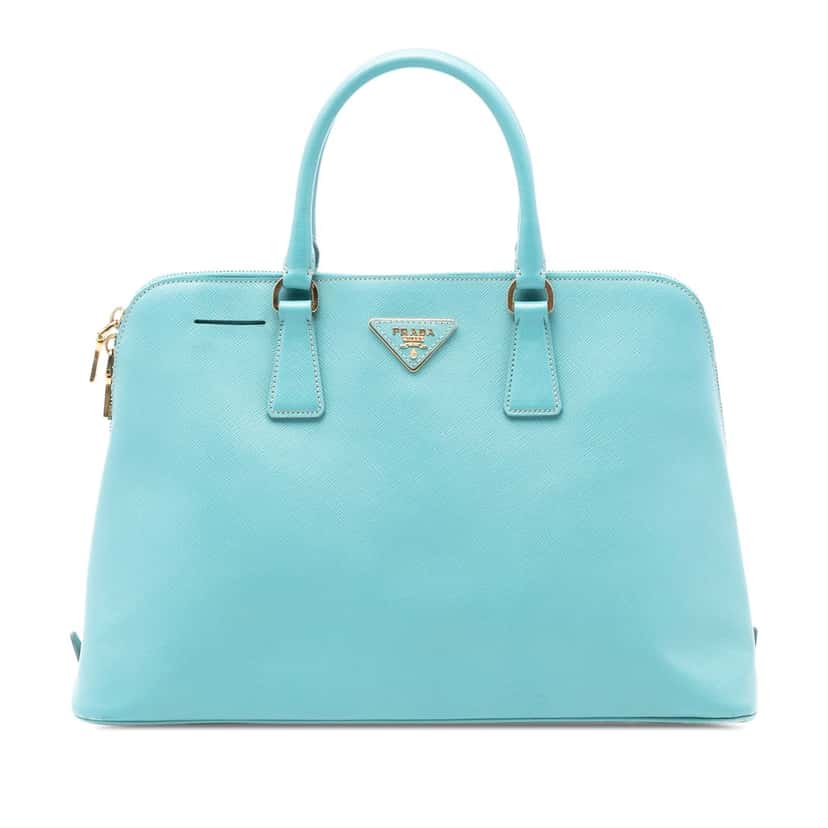 Prada Large Saffiano Lux Promenade Satchel Blue Leather Very good condition - Front View