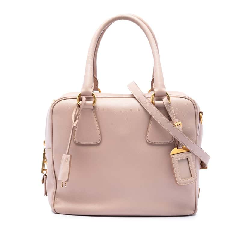 Prada Small Saffiano Square Bauletto Satchel Pink Leather Very good condition - Front View