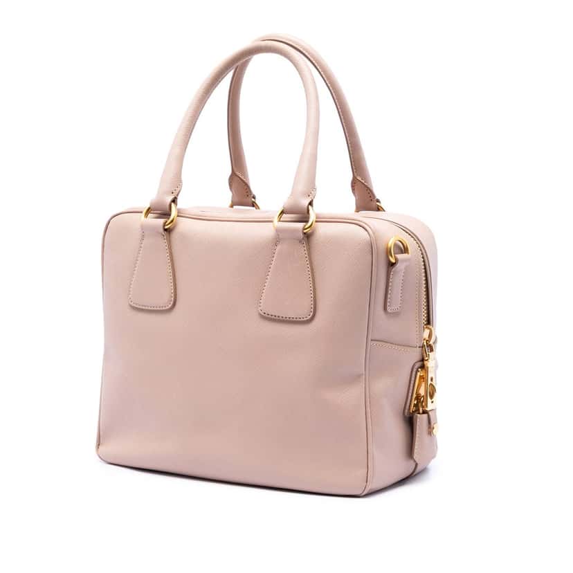 Prada Small Saffiano Square Bauletto Satchel Pink Leather Very good condition - Back View
