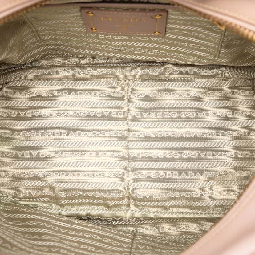 Prada Small Saffiano Square Bauletto Satchel Pink Leather Very good condition - Model View