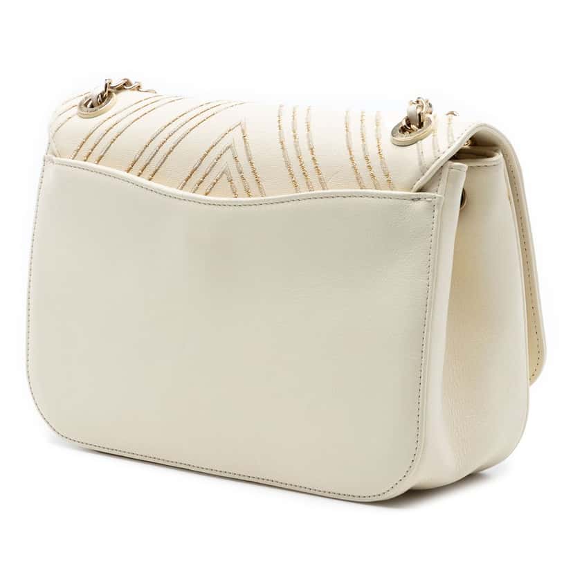 Chanel Large Chevron Sheepskin Subtle Flap White Leather Very good condition - Back View