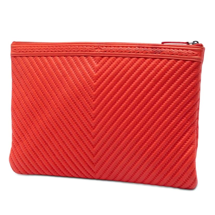 Chanel Large Chevron Lambskin Double Stitch Boy O Case Clutch Red Leather Very good condition - Back View