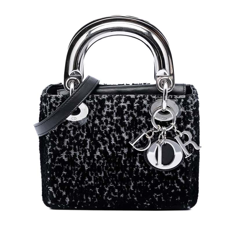 Dior Mini Fabric Lame Lady Dior Black Very good condition - Front View