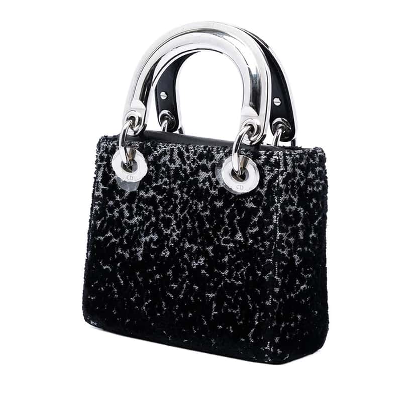 Dior Mini Fabric Lame Lady Dior Black Very good condition - Back View