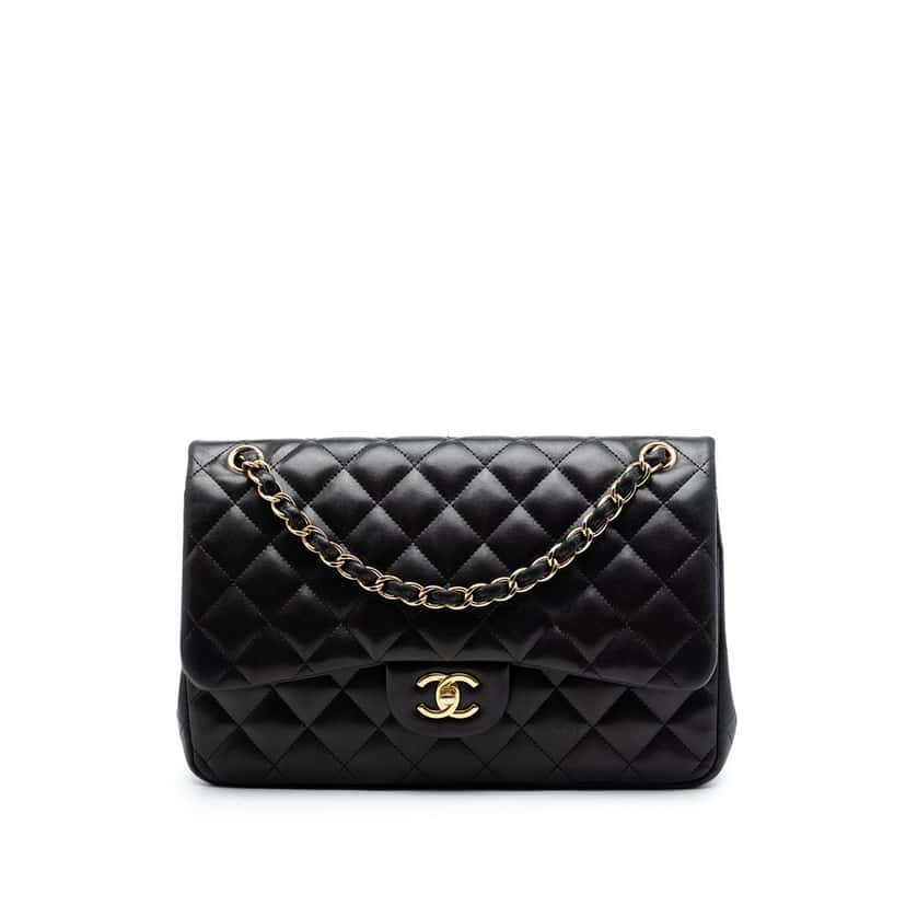 Chanel Jumbo Classic Lambskin Double Flap Black Leather Very good condition - Front View