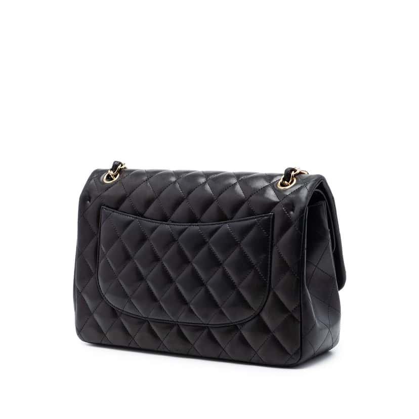 Chanel Jumbo Classic Lambskin Double Flap Black Leather Very good condition - Back View