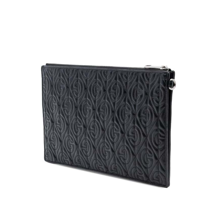 Gucci Quilted Leather G Rhombus Zip Clutch Black Leather Very good condition - Back View