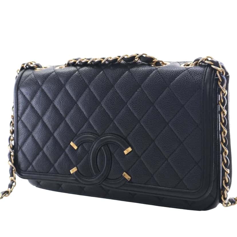 Chanel Medium Quilted Caviar CC Filigree Flap Black Leather Very good condition - Back View