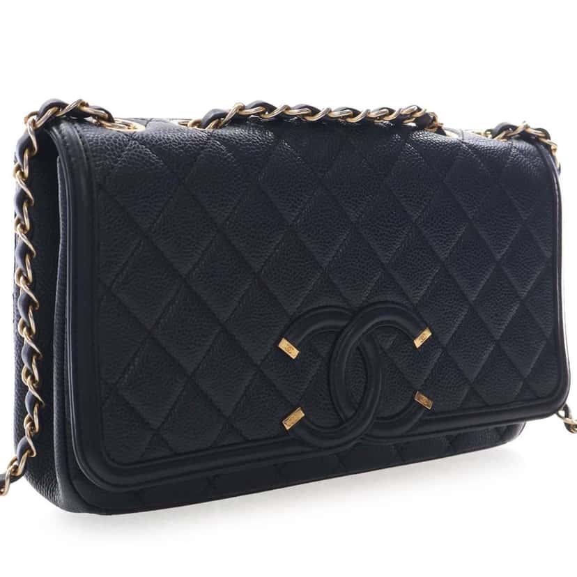 Chanel Medium Quilted Caviar CC Filigree Flap Black Leather Very good condition - Inside View
