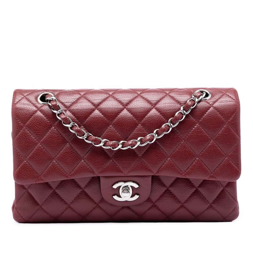 Chanel Medium Classic Caviar Double Flap Red Leather Very good condition - Front View