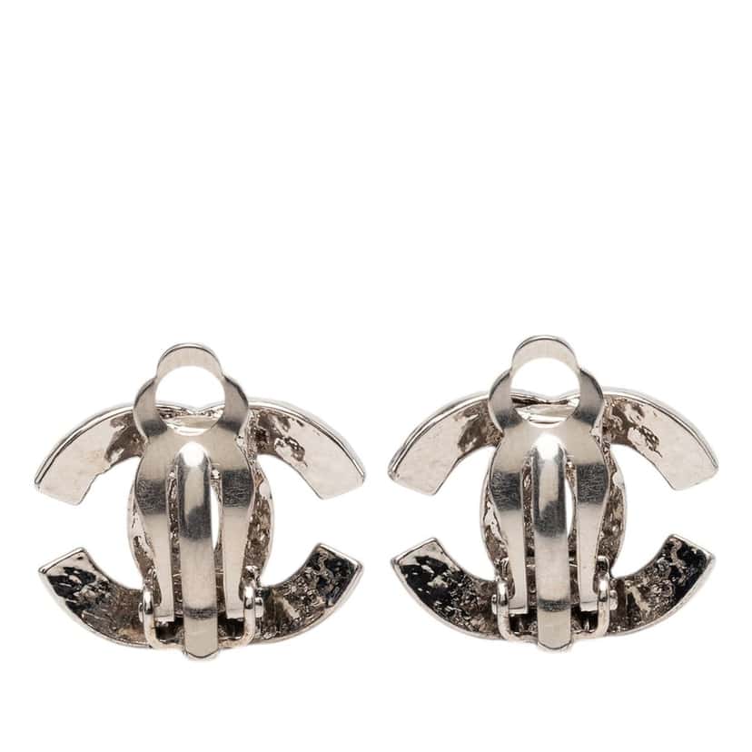 Chanel CC Brass Clip On Earrings Silver Metal Very good condition - Back View