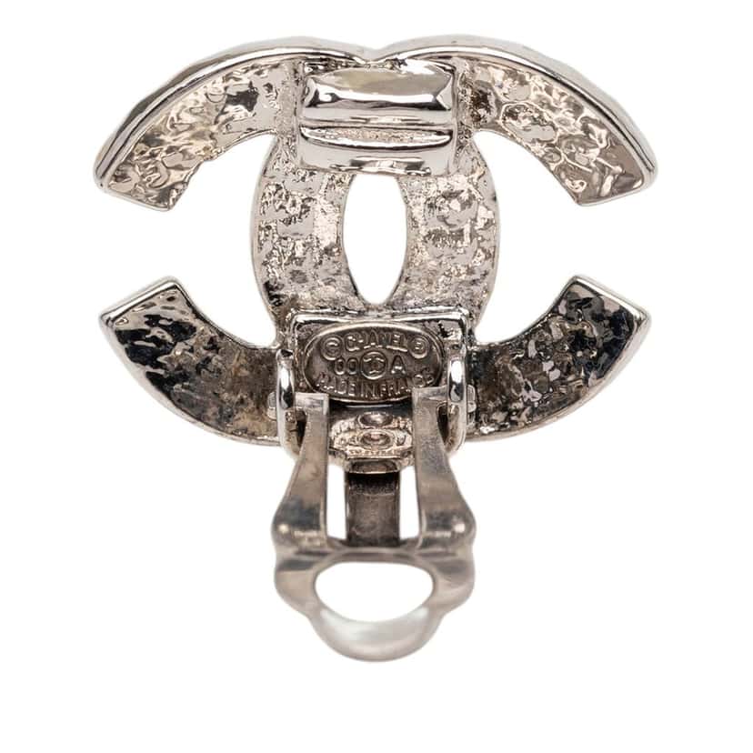 Chanel CC Brass Clip On Earrings Silver Metal Very good condition - Inside View