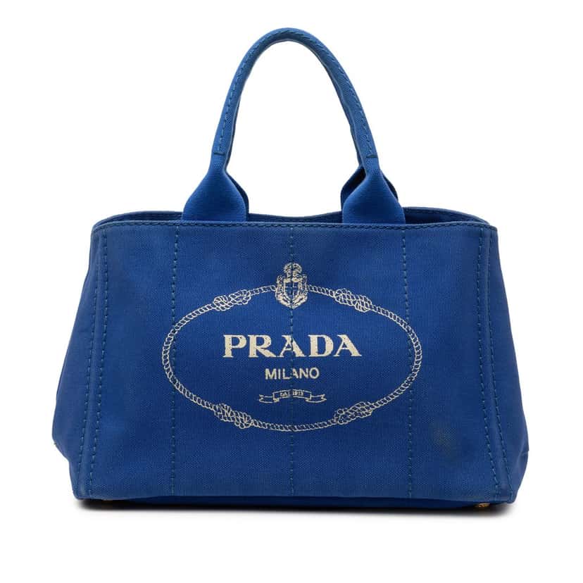 Prada Canvas Canapa Logo Satchel Blue Very good condition - Front View