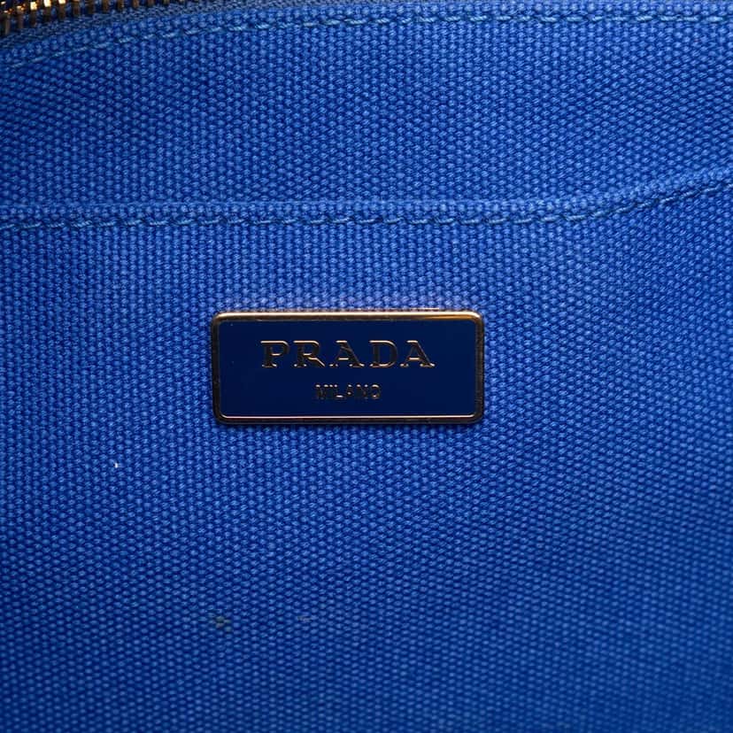 Prada Canvas Canapa Logo Satchel Blue Very good condition - Box View