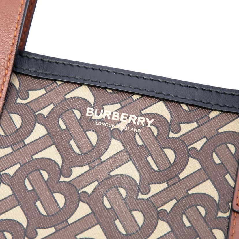 Burberry TB Monogram E-Canvas Stripe Vertical Tote Brown Very good condition - Box View