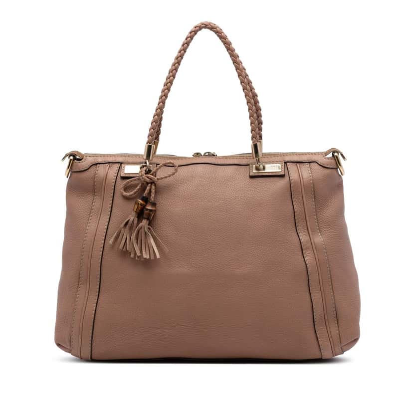 Gucci Calfskin Bella Convertible Tote Brown Leather Very good condition - Front View