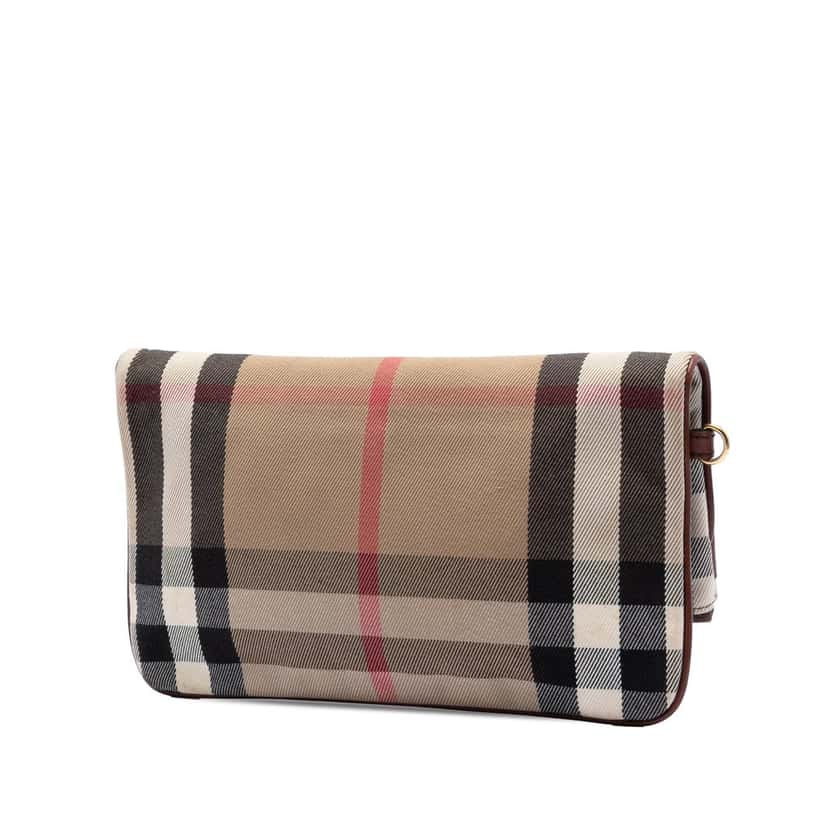 Burberry House Check Canvas and Leather Adeline Fold Over Wristlet Clutch Beige Very good condition - Back View