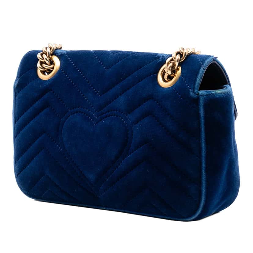 Gucci Small GG Marmont Matelasse Velvet Shoulder Bag Blue Very good condition - Back View