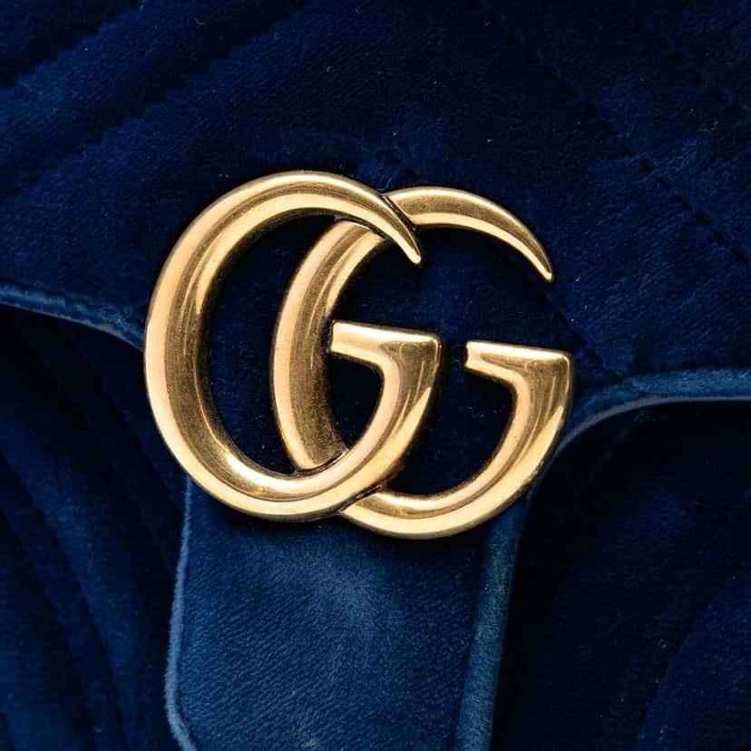 Gucci Small GG Marmont Matelasse Velvet Shoulder Bag Blue Very good condition - Box View