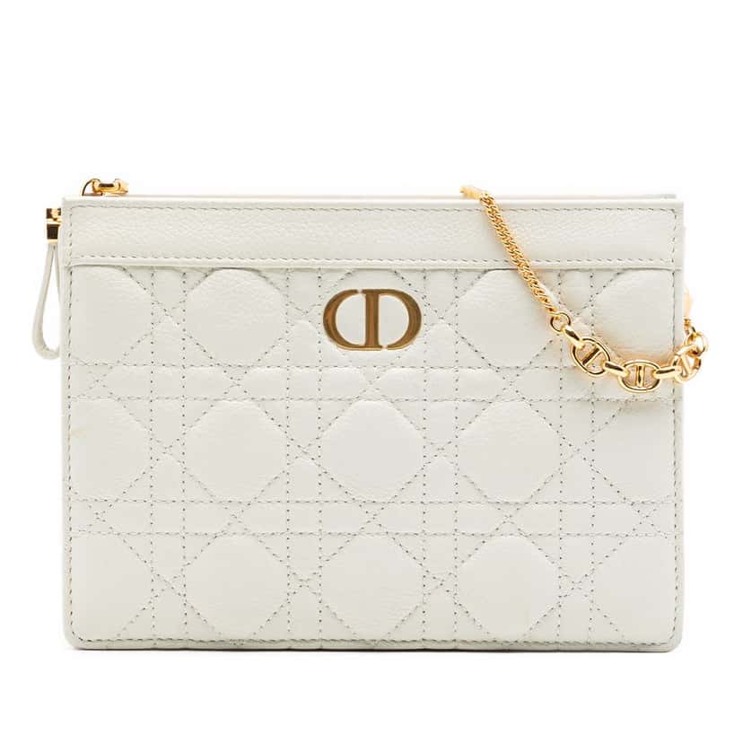Dior Supple Cannage Calfskin Caro Every Dior Pouch White Leather Very good condition - Front View
